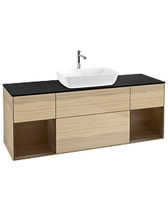 Villeroy und Boch Finion Waschtischunterschrank G862GNPC 160cm, Abdeckplatte black matt, Emotion, Regale Walnut Veneer, Oak Veneer