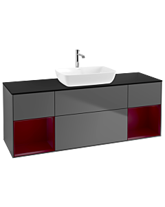 Villeroy und Boch Finion Waschtischunterschrank G862HBGK 160cm, Abdeckplatte black matt, Emotion, Regale Peony matt lacquer, Anthracite matt