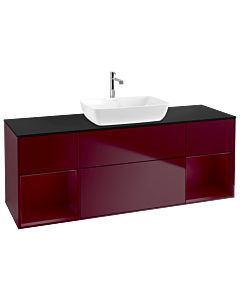 Villeroy und Boch Finion Waschtischunterschrank G862HBHB 160cm, Abdeckplatte black matt, Emotion, Regale Peony matt lacquer, Peony Matt