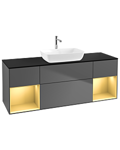 Villeroy und Boch Finion Waschtischunterschrank G862HFGK 160cm, Abdeckplatte black matt, Emotion, Regale Gold matt lacquer, Anthracite matt