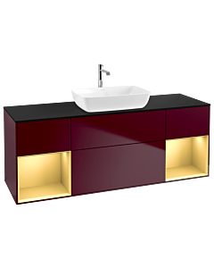 Villeroy und Boch Finion Waschtischunterschrank G862HFHB 160cm, Abdeckplatte black matt, Emotion, Regale Gold matt lacquer, Peony Matt
