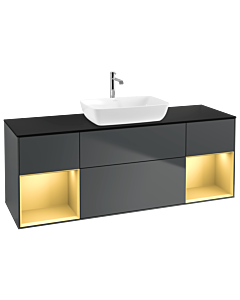 Villeroy und Boch Finion Villeroy und Boch G862HFHG 160cm, plaque de finition noir mat, Emotion, étagères laqué or mat, Midnight Blue Matt Lacquer