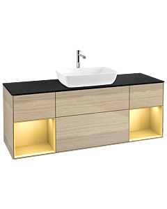 Villeroy und Boch Finion Villeroy und Boch G862HFPC 160cm, plaque de finition noir mat, Emotion, étagères laqué or mat, Oak Veneer