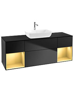 Villeroy und Boch Finion Waschtischunterschrank G862HFPD 160cm, Abdeckplatte black matt, Emotion, Regale Gold matt lacquer, Black matt lacquer