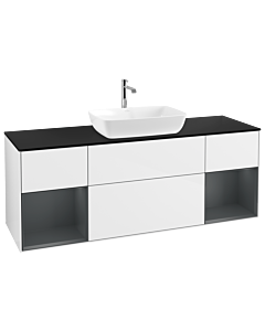 Villeroy und Boch Finion Villeroy und Boch Finion G862HGGF 160cm, cover plate black matt, Emotion, shelves Midnight matt lacquer, Glossy white lacquer