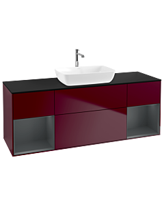 Villeroy und Boch Finion Waschtischunterschrank G862HGHB 160cm, Abdeckplatte black matt, Emotion, Regale Midnight matt lacquer, Peony Matt