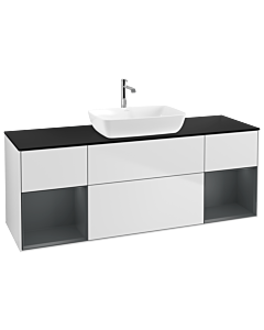 Villeroy und Boch Finion Waschtischunterschrank G862HGMT 160cm, Abdeckplatte black matt, Emotion, Regale Midnight matt lacquer, White matt lacquer