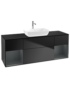 Villeroy und Boch Finion Villeroy und Boch G862HGPD 160cm, plaque de finition noir mat, Emotion, étagères laqué mat minuit, laqué noir mat