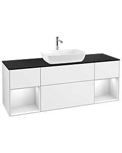 Villeroy und Boch Finion Villeroy und Boch G862MTGF 160cm, plaque de finition noir mat, Emotion, étagères laqué blanc mat, laqué blanc brillant