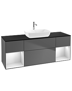 Villeroy und Boch Finion Villeroy und Boch G862MTGK 160cm, plaque de finition noir mat, Emotion, étagères laqué blanc mat, anthracite mat