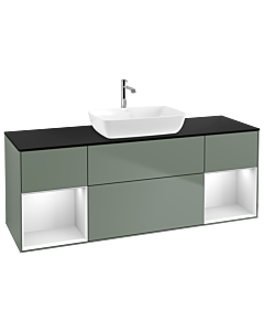 Villeroy und Boch Finion Villeroy und Boch G862MTGM 160cm, plaque de finition noir mat, Emotion, étagères laqué blanc mat, Olive Matt Lacquer