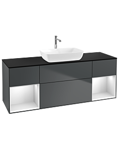 Villeroy und Boch Finion Waschtischunterschrank G862MTHG 160cm, Abdeckplatte black matt, Emotion, Regale White matt lacquer, Midnight Blue Matt Lacquer
