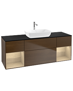 Villeroy und Boch Finion Waschtischunterschrank G862PCGN 160cm, Abdeckplatte black matt, Emotion, Regale Oak Veneer, Walnut veneer