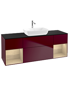 Villeroy und Boch Finion Waschtischunterschrank G862PCHB 160cm, Abdeckplatte black matt, Emotion, Regale Oak Veneer, Peony Matt