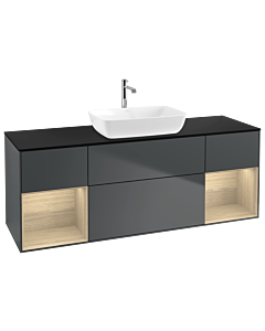 Villeroy und Boch Finion Waschtischunterschrank G862PCHG 160cm, Abdeckplatte black matt, Emotion, Regale Oak Veneer, Midnight Blue Matt Lacquer
