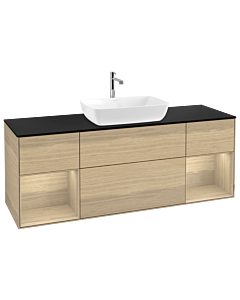 Villeroy und Boch Finion Waschtischunterschrank G862PCPC 160cm, Abdeckplatte black matt, Emotion, Regale Oak Veneer, Oak Veneer