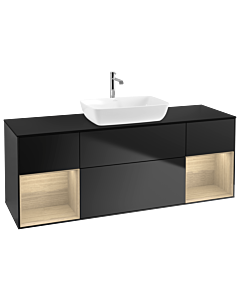 Villeroy und Boch Finion Waschtischunterschrank G862PCPD 160cm, Abdeckplatte black matt, Emotion, Regale Oak Veneer, Black matt lacquer