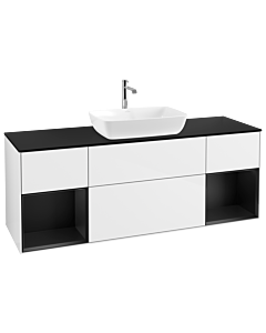 Villeroy und Boch Finion Waschtischunterschrank G862PDGF 160cm, Abdeckplatte black matt, Emotion, Regale Black matt lacquer, Glossy white lacquer