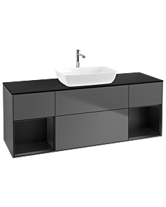 Villeroy und Boch Finion Waschtischunterschrank G862PDGK 160cm, Abdeckplatte black matt, Emotion, Regale Black matt lacquer, Anthracite matt