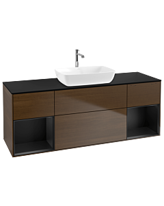 Villeroy und Boch Finion Villeroy und Boch G862PDGN 160cm, plaque de finition noir mat, Emotion, étagères laqué noir mat, placage noyer