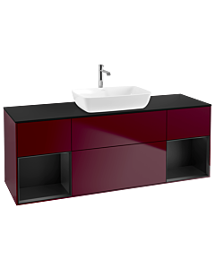 Villeroy und Boch Finion Waschtischunterschrank G862PDHB 160cm, Abdeckplatte black matt, Emotion, Regale Black matt lacquer, Peony Matt