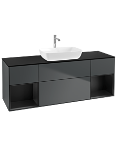 Villeroy und Boch Finion Waschtischunterschrank G862PDHG 160cm, Abdeckplatte black matt, Emotion, Regale Black matt lacquer, Midnight Blue Matt Lacquer