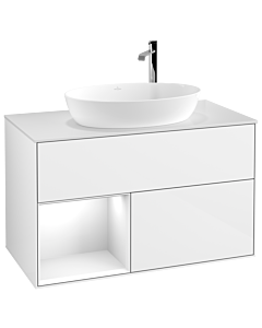 Villeroy und Boch Finion Villeroy und Boch G891GFGF 100cm, plaque de recouvrement blanc mat, Emotion, étagères Laque blanche brillante, Laque blanche brillante