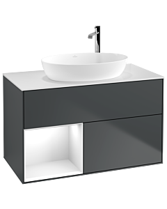 Villeroy und Boch Finion Villeroy und Boch G891GFHG 100cm, plaque de recouvrement blanc mat, Emotion, étagères Laque blanche brillante, Midnight Blue Matt Lacquer