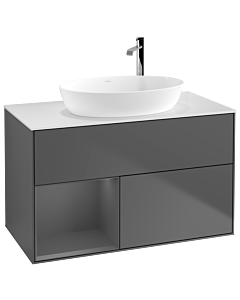 Villeroy und Boch Finion Waschtischunterschrank G891GKGK 100cm, Abdeckplatte white matt, Emotion, Regale Anthracite matt lacquer, Anthracite matt