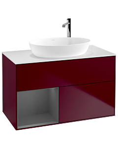 Villeroy und Boch Finion Villeroy und Boch G891GKHB 100cm, plaque de recouvrement blanc mat, Emotion, étagères laqué mat anthracite, Peony Matt