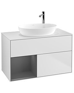 Villeroy und Boch Finion Waschtischunterschrank G891GKMT 100cm, Abdeckplatte white matt, Emotion, Regale Anthracite matt lacquer, White matt lacquer