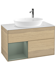 Villeroy und Boch Finion Villeroy und Boch Finion G891GMPC 100cm, cover plate white matt, Emotion, shelves olive matt lacquer, Oak Veneer