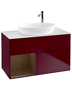 Villeroy und Boch Finion Villeroy und Boch G891GNHB 100cm, plaque de recouvrement blanc mat, emotion, étagères Walnut Veneer , Peony Matt