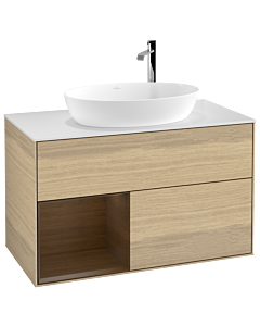 Villeroy und Boch Finion Villeroy und Boch G891GNPC 100cm, plaque de recouvrement blanc mat, emotion, étagères Walnut Veneer , Oak Veneer