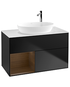 Villeroy und Boch Finion Villeroy und Boch Finion G891GNPD 100cm, cover plate white matt, Emotion, shelves Walnut Veneer , black matt lacquer