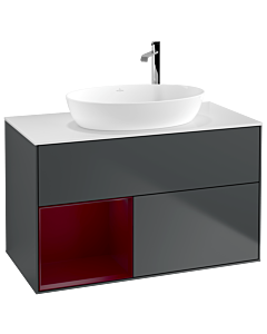Villeroy und Boch Finion Waschtischunterschrank G891HBHG 100cm, Abdeckplatte white matt, Emotion, Regale Peony matt lacquer, Midnight Blue Matt Lacquer