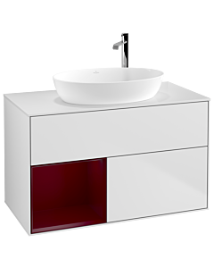 Villeroy und Boch Finion Waschtischunterschrank G891HBMT 100cm, Abdeckplatte white matt, Emotion, Regale Peony matt lacquer, White matt lacquer