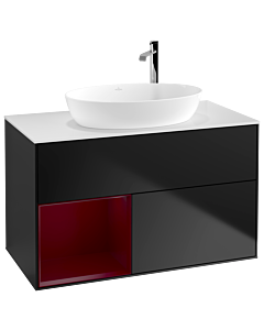 Villeroy und Boch Finion Villeroy und Boch Finion G891HBPD 100cm, cover plate white matt, Emotion, shelves Peony matt lacquer, black matt lacquer