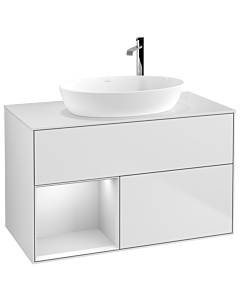 Villeroy und Boch Finion Villeroy und Boch G891MTMT 100cm, plaque de recouvrement blanc mat, Emotion, étagères laqué blanc mat, laqué blanc mat