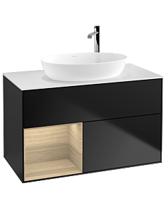 Villeroy und Boch Finion Villeroy und Boch Finion G891PCPD 100cm, cover plate white matt, Emotion, shelves Oak Veneer , black matt lacquer