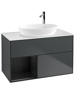 Villeroy und Boch Finion Villeroy und Boch G891PDHG 100cm, plaque de recouvrement blanc mat, Emotion, étagères laqué noir mat, Midnight Blue Matt Lacquer