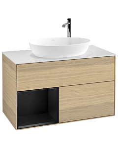 Villeroy und Boch Finion Villeroy und Boch Finion G891PDPC 100cm, cover plate white matt, Emotion, shelves black matt lacquer, Oak Veneer