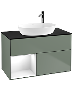 Villeroy und Boch Finion Villeroy und Boch Finion G892GFGM 100cm, cover plate black matt, Emotion, shelves Glossy white lacquer, Olive Matt Lacquer