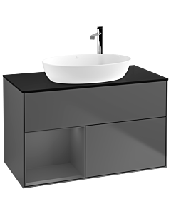Villeroy und Boch Finion Waschtischunterschrank G892GKGK 100cm, Abdeckplatte black matt, Emotion, Regale Anthracite matt lacquer, Anthracite matt