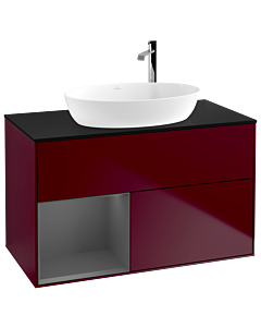 Villeroy und Boch Finion Villeroy und Boch G892GKHB 100cm, plaque de recouvrement noire mate, Emotion, étagères Peony Matt anthracite mat, Peony Matt