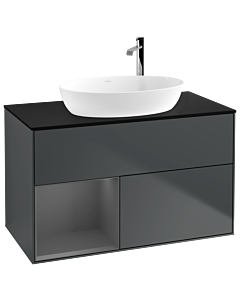 Villeroy und Boch Finion Waschtischunterschrank G892GKHG 100cm, Abdeckplatte black matt, Emotion, Regale Anthracite matt lacquer, Midnight Blue Matt Lacquer