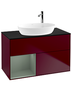 Villeroy und Boch Finion Villeroy und Boch G892GMHB 100cm, plaque de recouvrement noir mat, Emotion, étagères laqué olive mat, Peony Matt