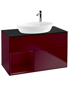 Villeroy und Boch Finion Villeroy und Boch G892HBHB 100cm, plaque de recouvrement noire mate, Emotion, étagères en laque matte Peony , Peony Matt