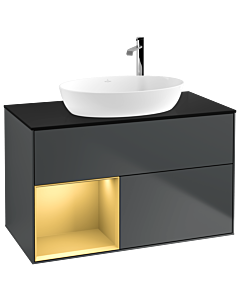 Villeroy und Boch Finion Waschtischunterschrank G892HFHG 100cm, Abdeckplatte black matt, Emotion, Regale Gold matt lacquer, Midnight Blue Matt Lacquer