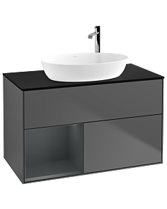 Villeroy und Boch Finion Villeroy und Boch G892HGGK 100cm, plaque de recouvrement noir mat, Emotion, étagères Laque mat minuit, anthracite mat